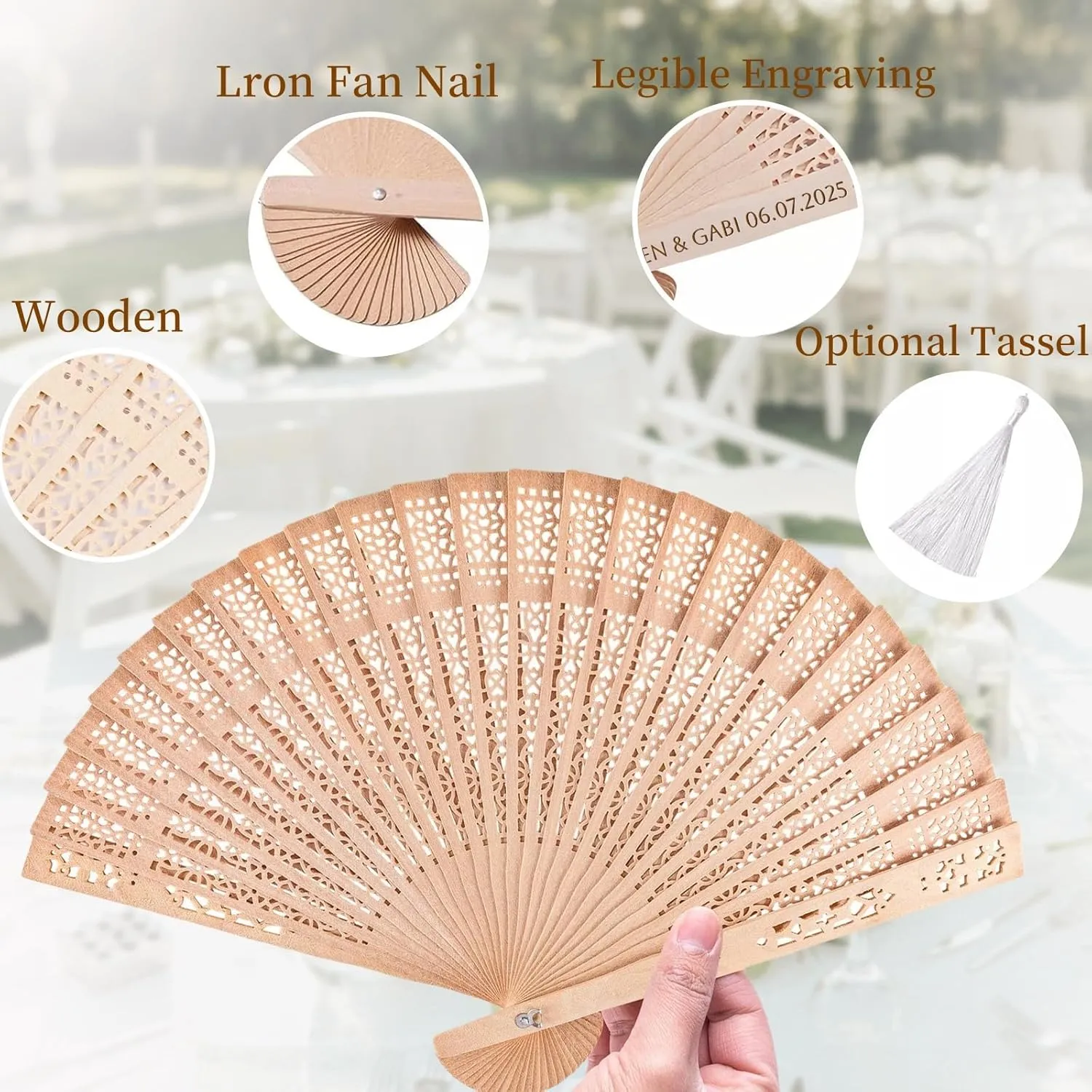 30Pcs Personalized Wooden Hand Fans Wedding Fans for Guests Bulk Custom Sandalwood Engraved Wedding Fans with Tassels and Organza Bags Handheld Foldable Wooden Wedding Party Favors (30)