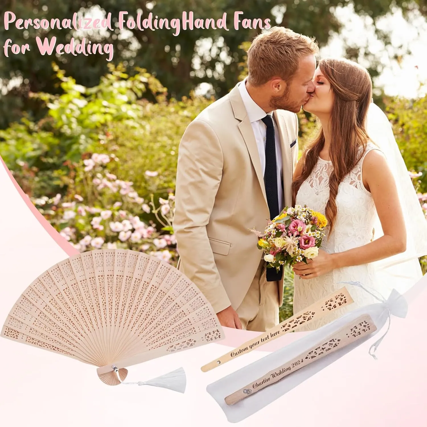 30Pcs Personalized Wooden Hand Fans Wedding Fans for Guests Bulk Custom Sandalwood Engraved Wedding Fans with Tassels and Organza Bags Handheld Foldable Wooden Wedding Party Favors (30)