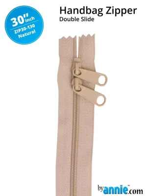 30" Handbag Zippers - Double-slide Natural