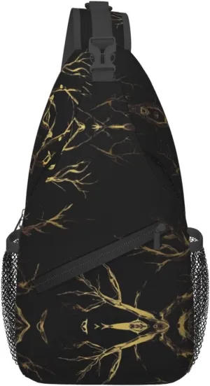 3d Gold Marbling Texture Print Sling Bag Crossbody Travel Hiking Chest Backpack Shoulder Daypack For Women Men
