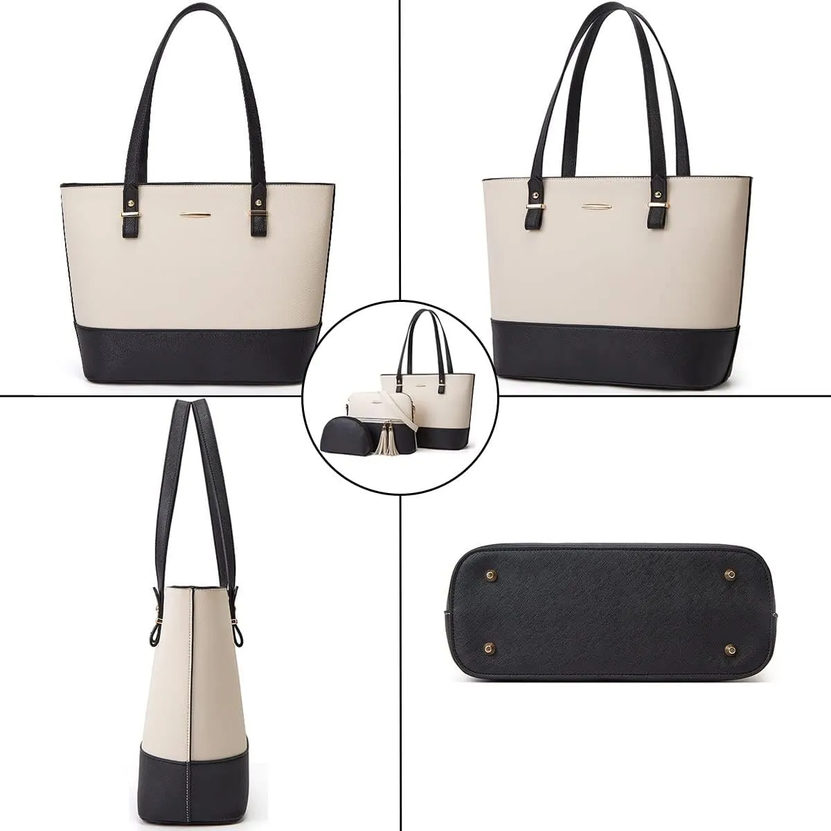 3Pcs Set Handbags and Purses for Women Patchwork Color Shoulder Bags Tassels Totes Top-Handle Satchel Hobo Bags