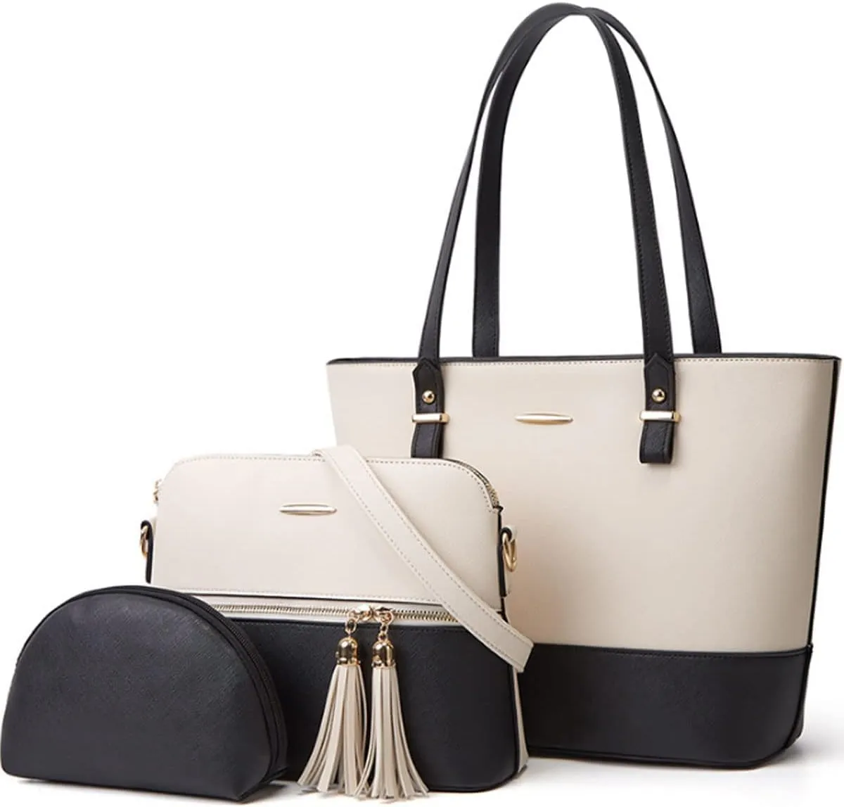 3Pcs Set Handbags and Purses for Women Patchwork Color Shoulder Bags Tassels Totes Top-Handle Satchel Hobo Bags