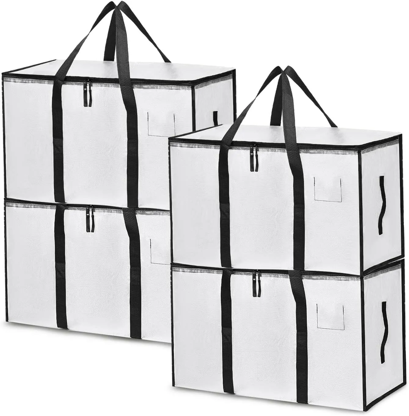 4 Pack Large Moving Bags with Zippers & Carrying Handles, Heavy Duty Storage Tote Moving Boxes ，Space Saving (Clear, 4 Pack)