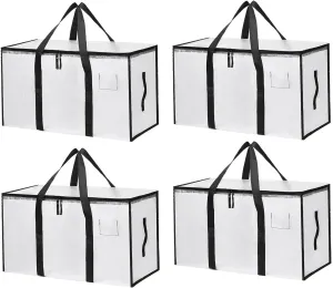4 Pack Large Moving Bags with Zippers & Carrying Handles, Heavy Duty Storage Tote Moving Boxes ，Space Saving (Clear, 4 Pack)