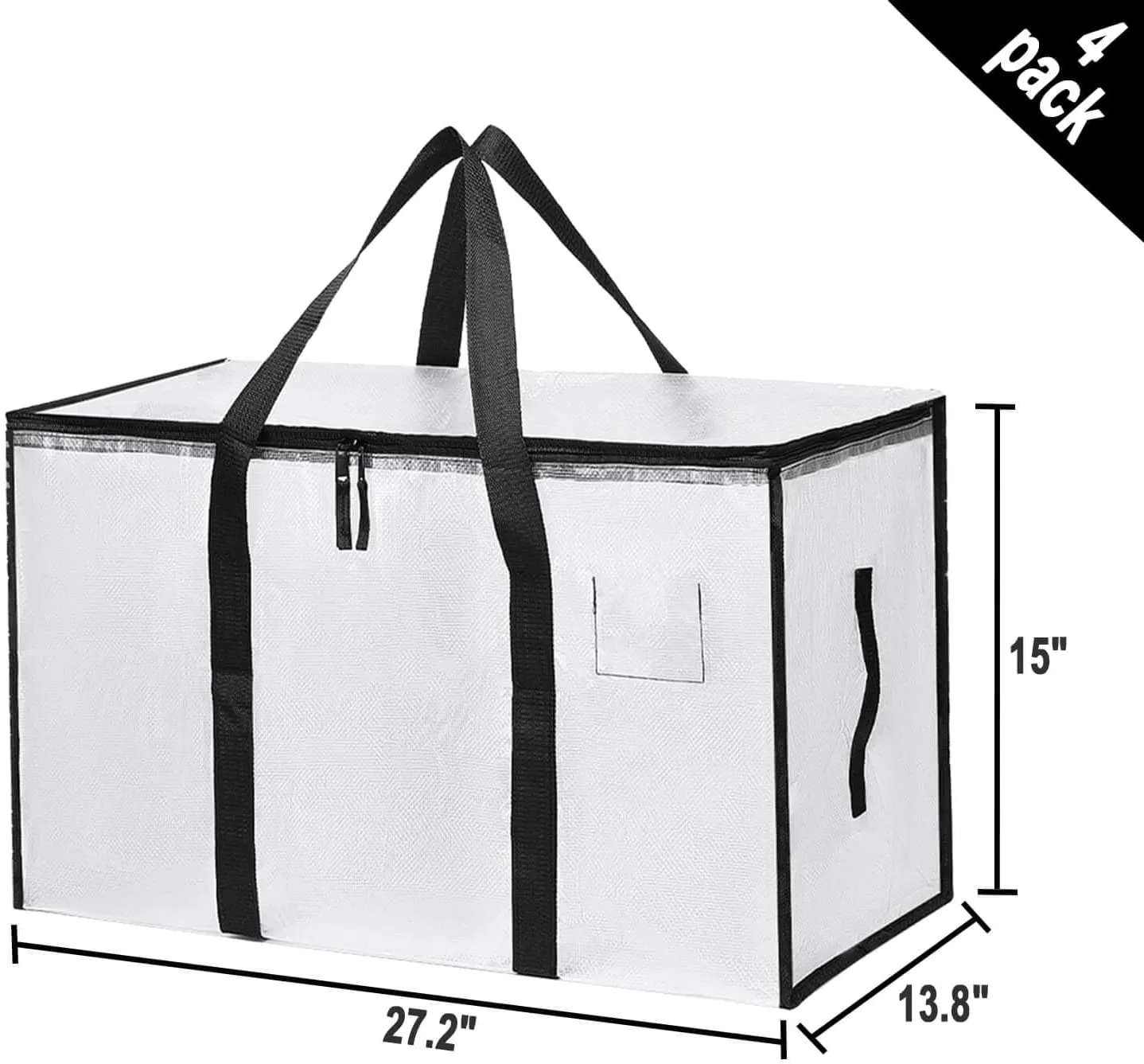 4 Pack Large Moving Bags with Zippers & Carrying Handles, Heavy Duty Storage Tote Moving Boxes ，Space Saving (Clear, 4 Pack)