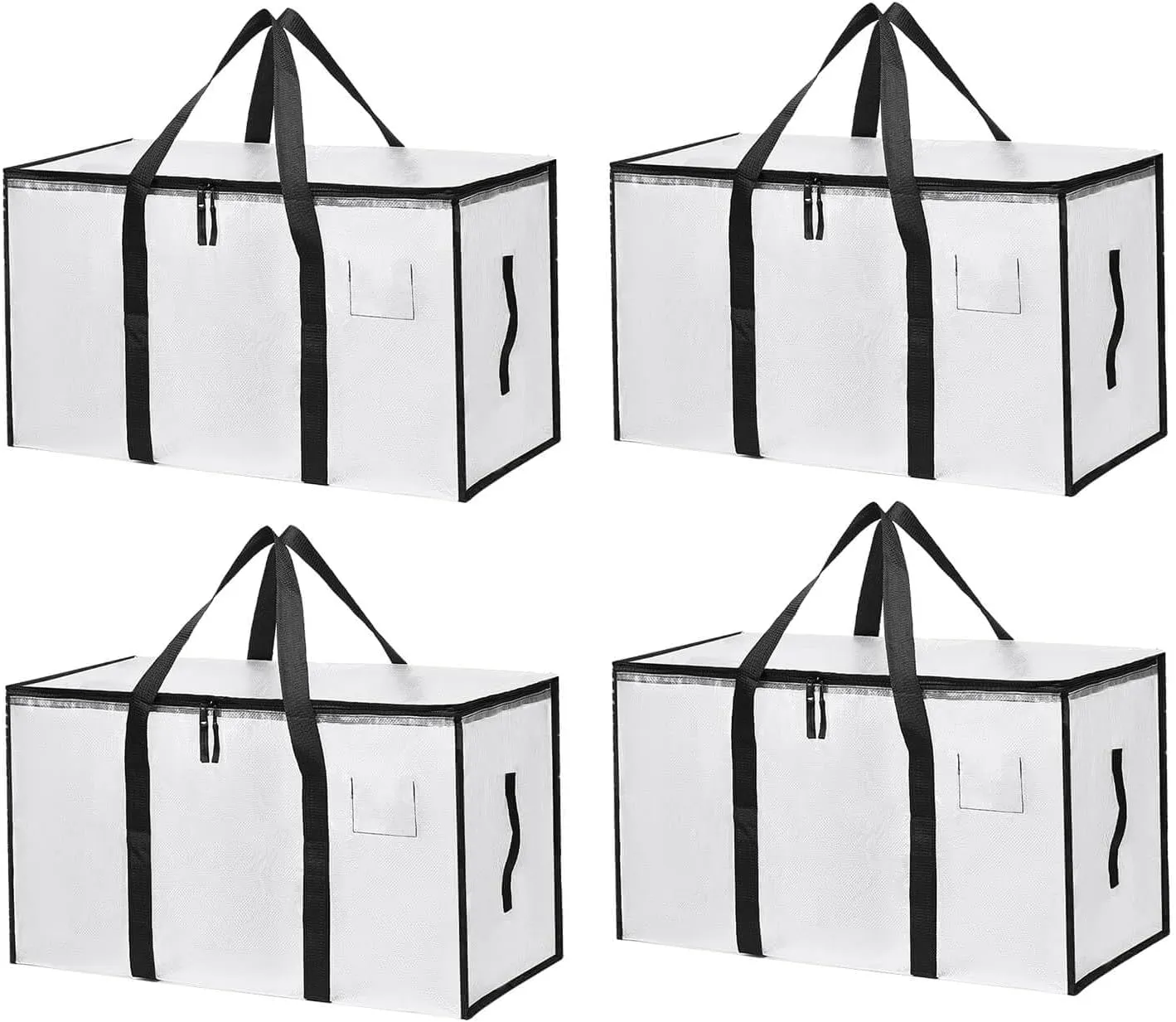 4 Pack Large Moving Bags with Zippers & Carrying Handles, Heavy Duty Storage Tote Moving Boxes ，Space Saving (Clear, 4 Pack)