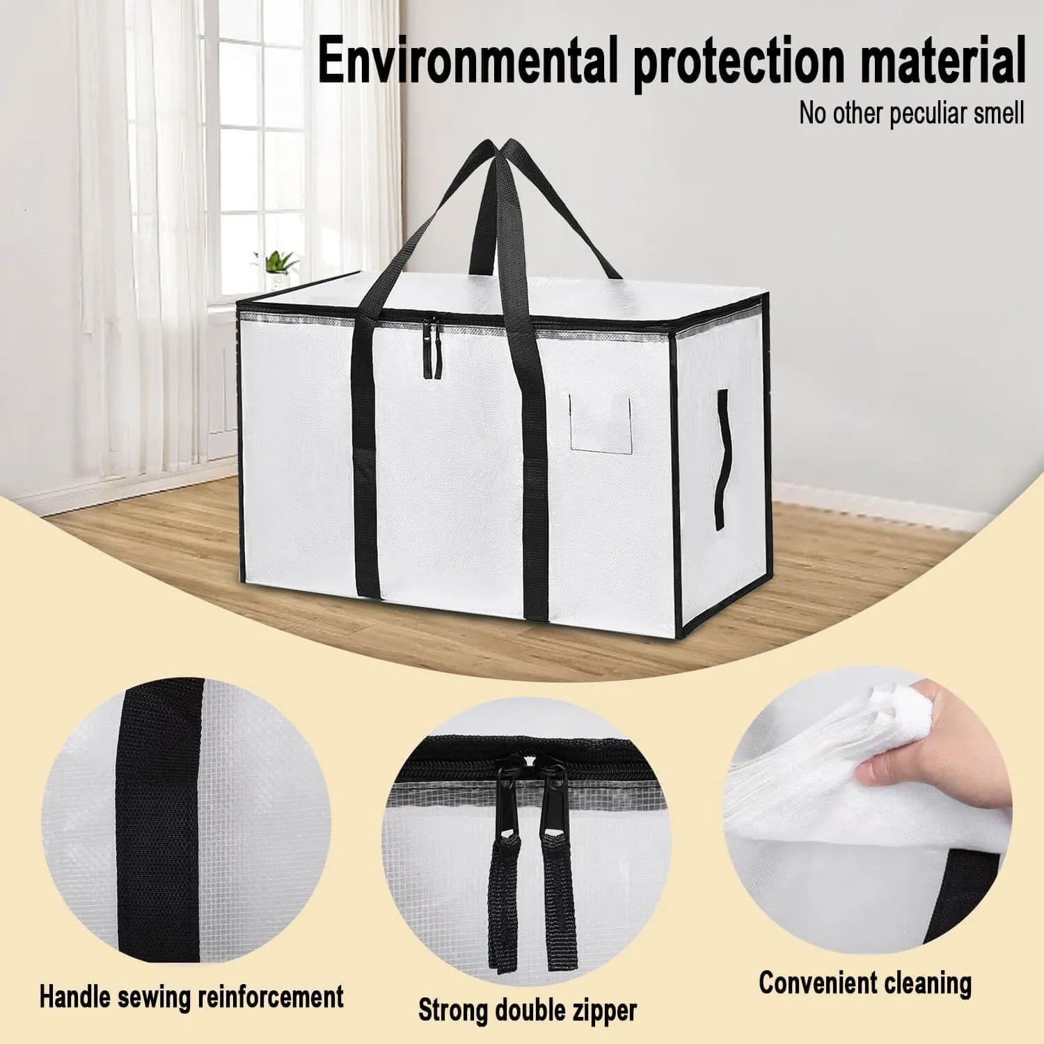 4 Pack Large Moving Bags with Zippers & Carrying Handles, Heavy Duty Storage Tote Moving Boxes ，Space Saving (Clear, 4 Pack)
