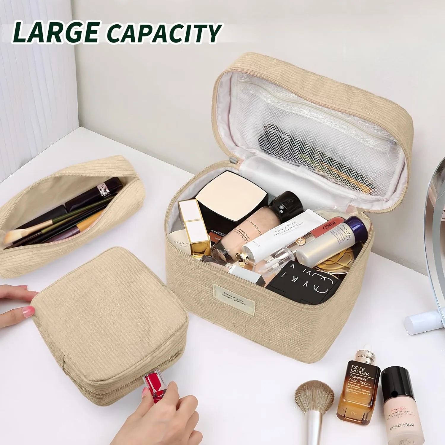 4 Pcs Makeup Bag for Women Corduroy Cosmetic Bag Aesthetic Cute Bags Multi Size Purse Pouch Travel Toiletry Bag Set Makeup Organizer with Zipper (06-Yellow)