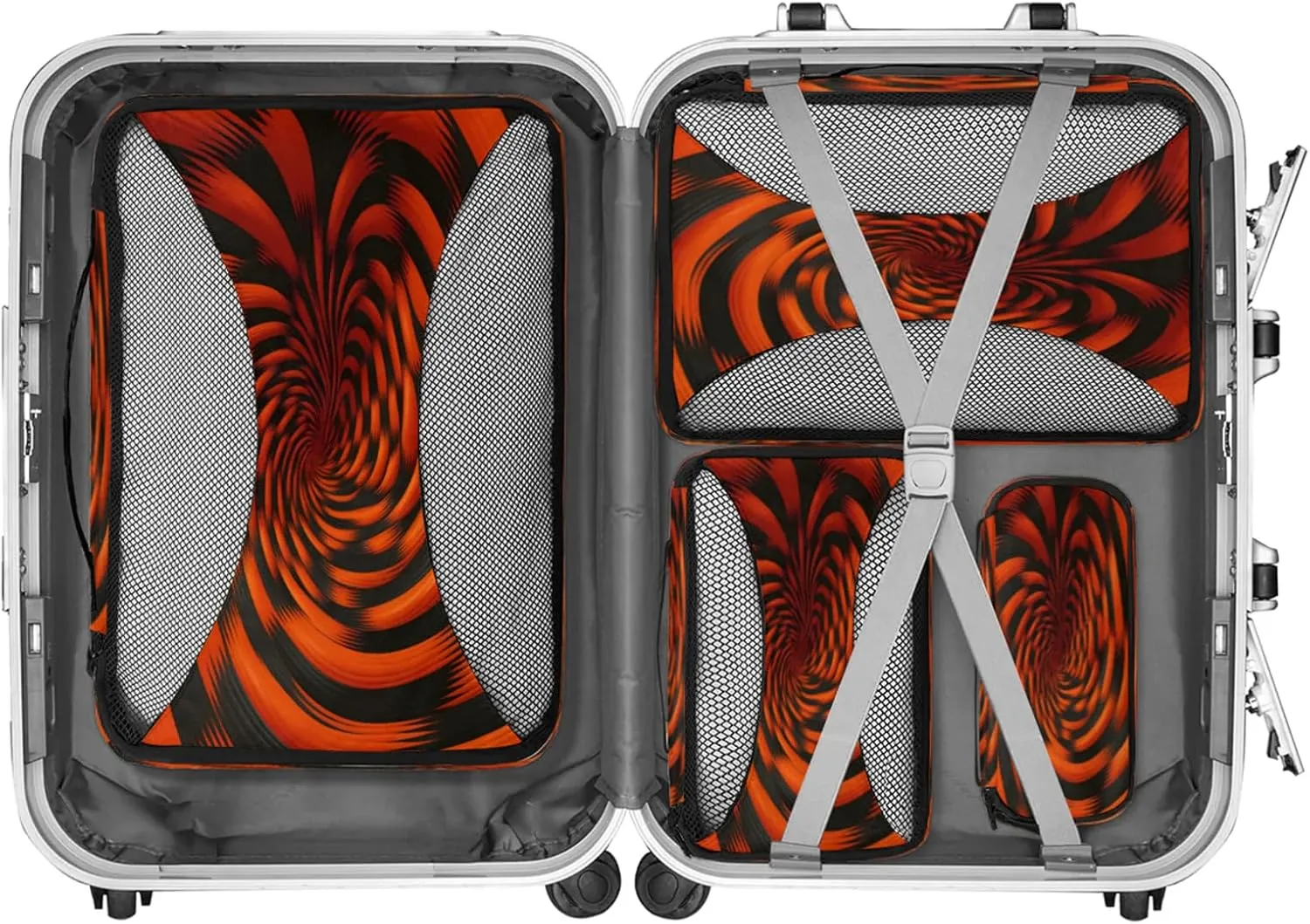 4 Set Packing Cubes for Travel, Rotary Print Packing Cubes for Women, Travel Luggage Packing Organizers, Packing Cube Set, Black Orange Pattern