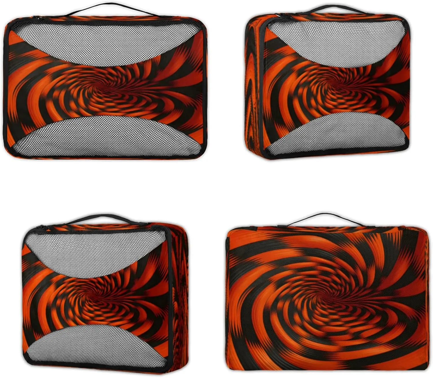 4 Set Packing Cubes for Travel, Rotary Print Packing Cubes for Women, Travel Luggage Packing Organizers, Packing Cube Set, Black Orange Pattern