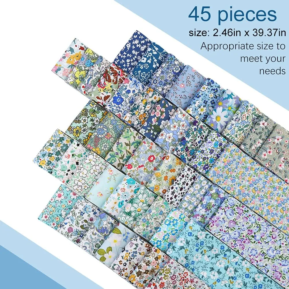 45 Pcs Blue Series Fabric Jelly Rolls - Plain Weave Cotton Strips for Quilting and Patchwork Craft