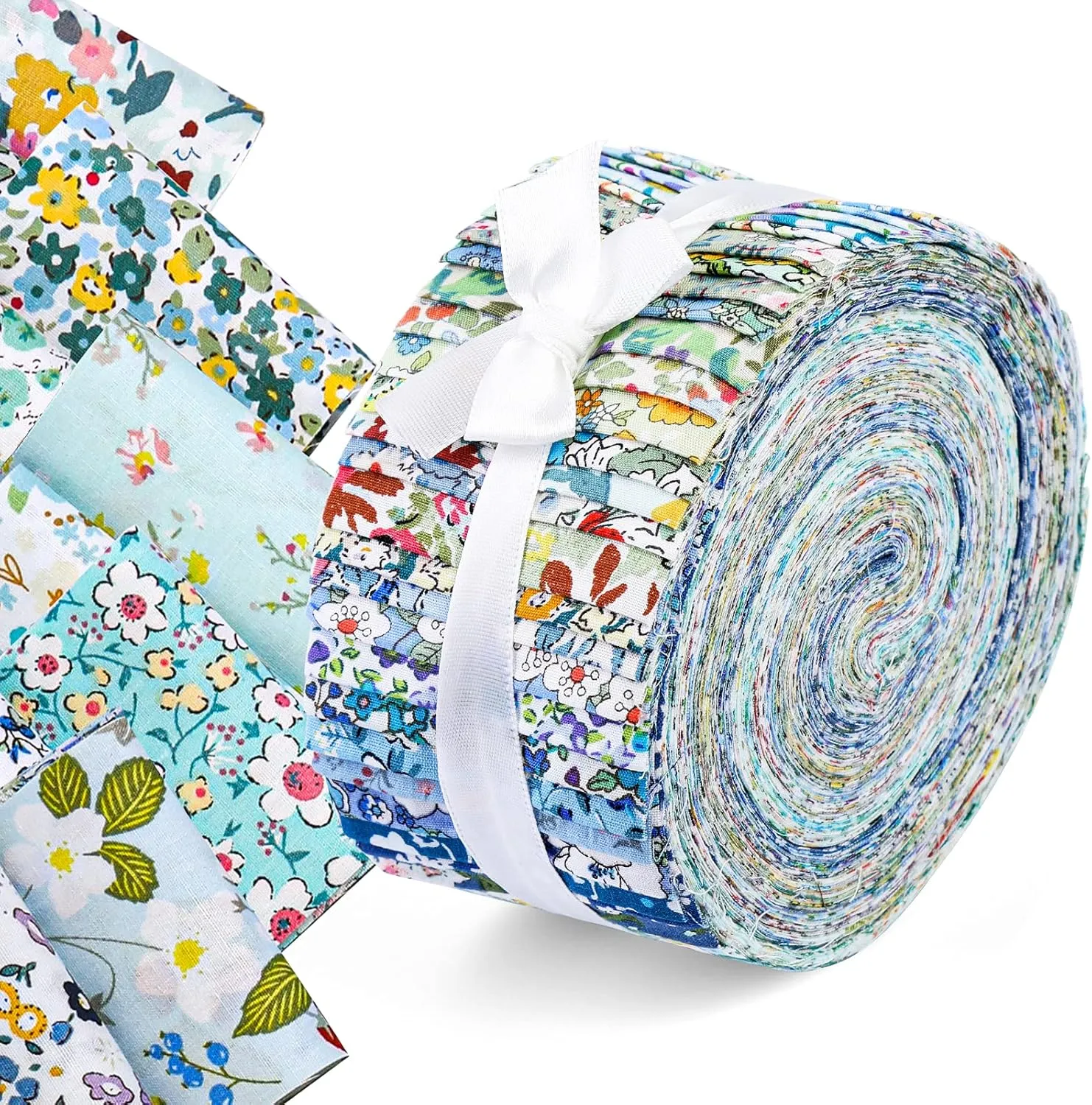 45 Pcs Blue Series Fabric Jelly Rolls - Plain Weave Cotton Strips for Quilting and Patchwork Craft