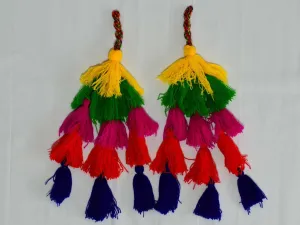 5 Pair Decorative Indian Tribal Multicolor Pompom Tassels DIY Home Decor Crafting Curtains Christmas Jewelry Key Charms Gypsy Embellishment