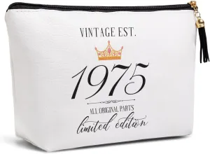 50th Birthday Gifts for Women Friendship Best Friend Birthday Gift Ideas for Grandma Mom Aunt Sister Funny Makeup Bag Travel Toiletries Bags Vintage Est 1975 Limited Edition Bday Gift from Women.