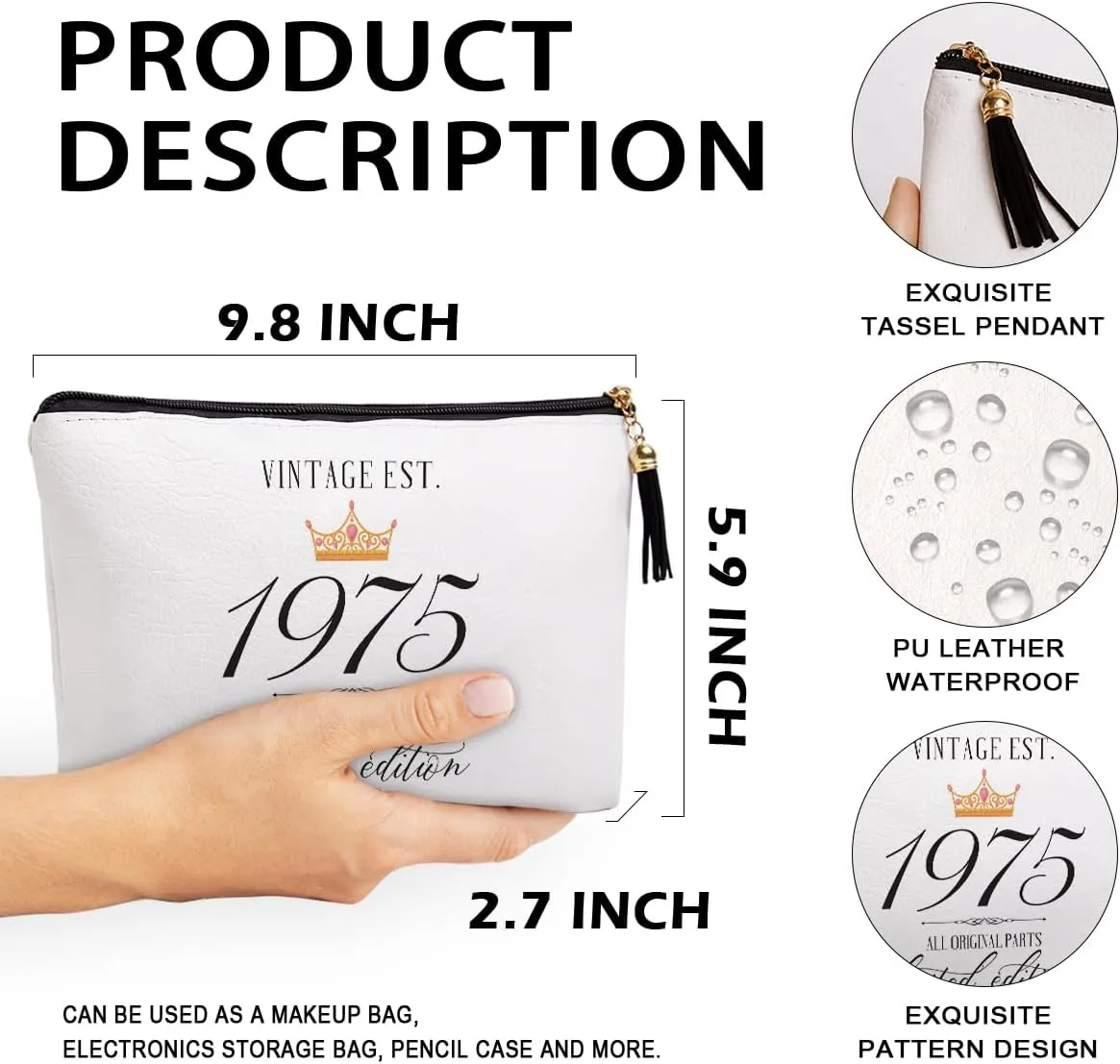 50th Birthday Gifts for Women Friendship Best Friend Birthday Gift Ideas for Grandma Mom Aunt Sister Funny Makeup Bag Travel Toiletries Bags Vintage Est 1975 Limited Edition Bday Gift from Women.