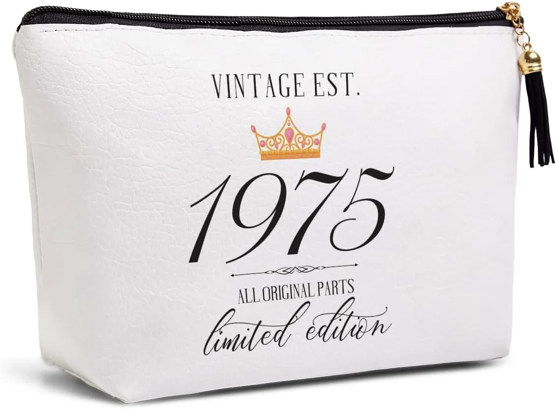 50th Birthday Gifts for Women Friendship Best Friend Birthday Gift Ideas for Grandma Mom Aunt Sister Funny Makeup Bag Travel Toiletries Bags Vintage Est 1975 Limited Edition Bday Gift from Women.
