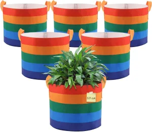 6 Pack 10 Gallon Grow Bags, Heavy Duty Thickened Colorful Nonwoven Plant Fabric Pots with Handles, Five-Color Tone Garden Plant Bags for Fruits Vegetables Flowers Herb