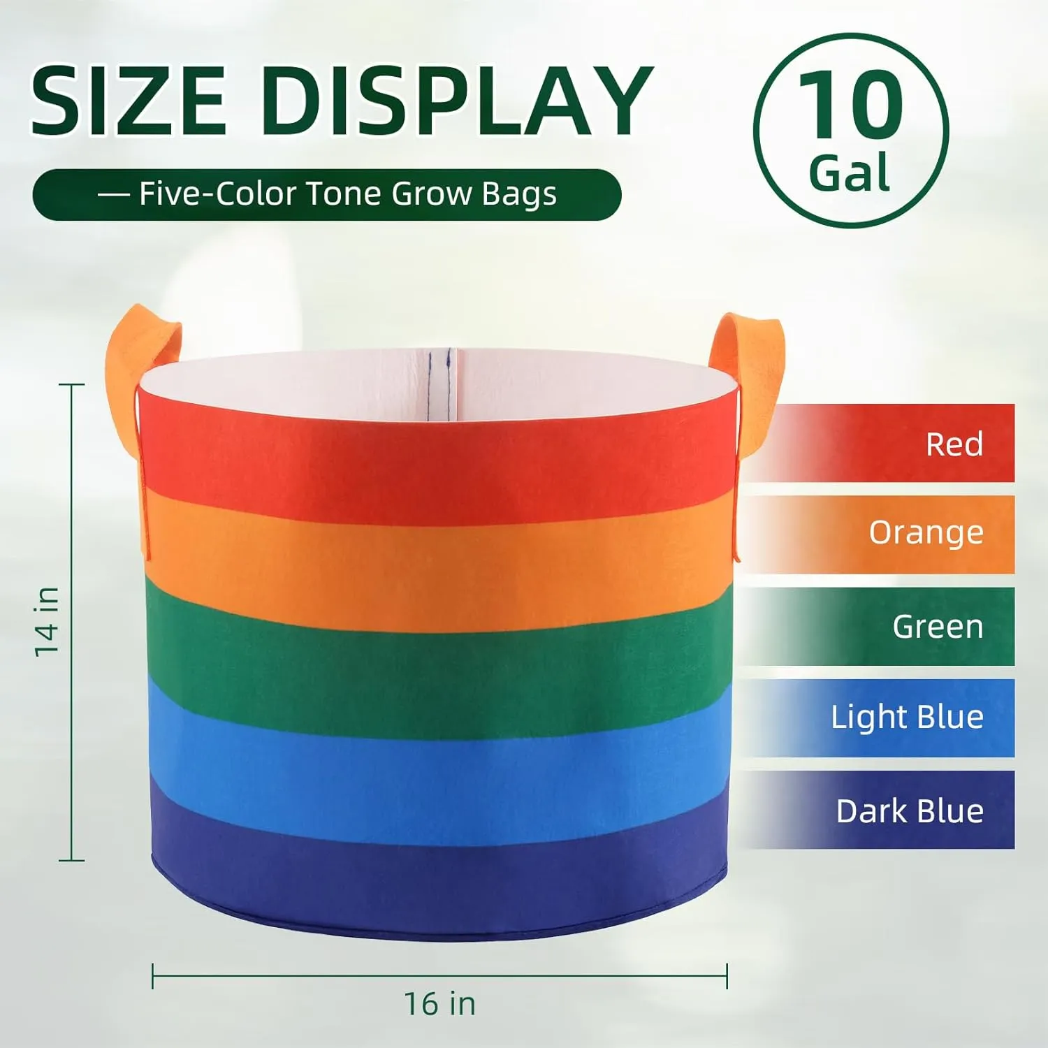 6 Pack 10 Gallon Grow Bags, Heavy Duty Thickened Colorful Nonwoven Plant Fabric Pots with Handles, Five-Color Tone Garden Plant Bags for Fruits Vegetables Flowers Herb