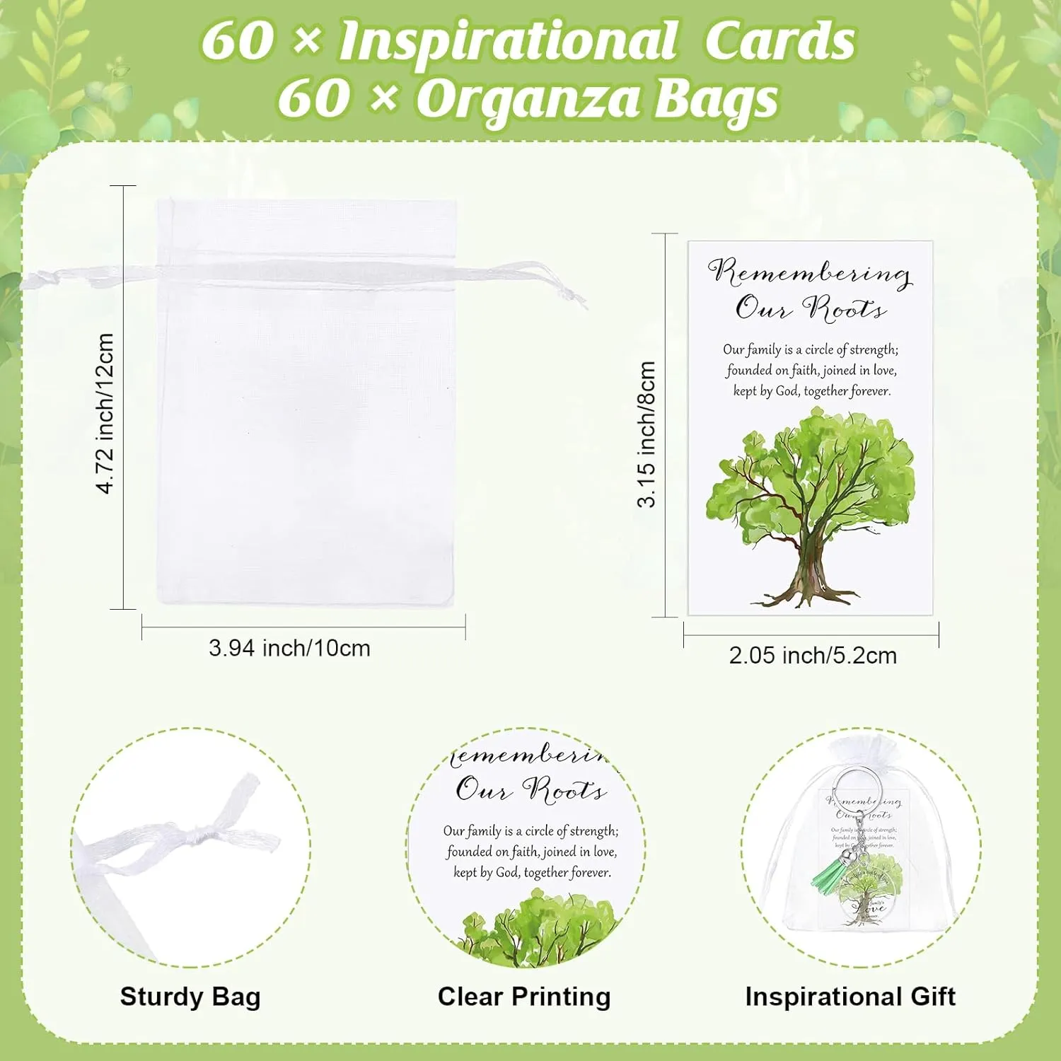 60 Sets Family Reunion Favors Family Tree Keychains with Inspirational Card and Gift Bags, Need to Tear off the Front Film