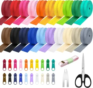 60 Yards 20 Pcs Colors Sewing Zippers Bulk #5 Nylon Coil Zippered, with 200 Assorted Colorful Pcs Pull Heads, for DIY Sewing Crafts Zipper Tape for Clothes, Bag, Purse Making Supplies Kit
