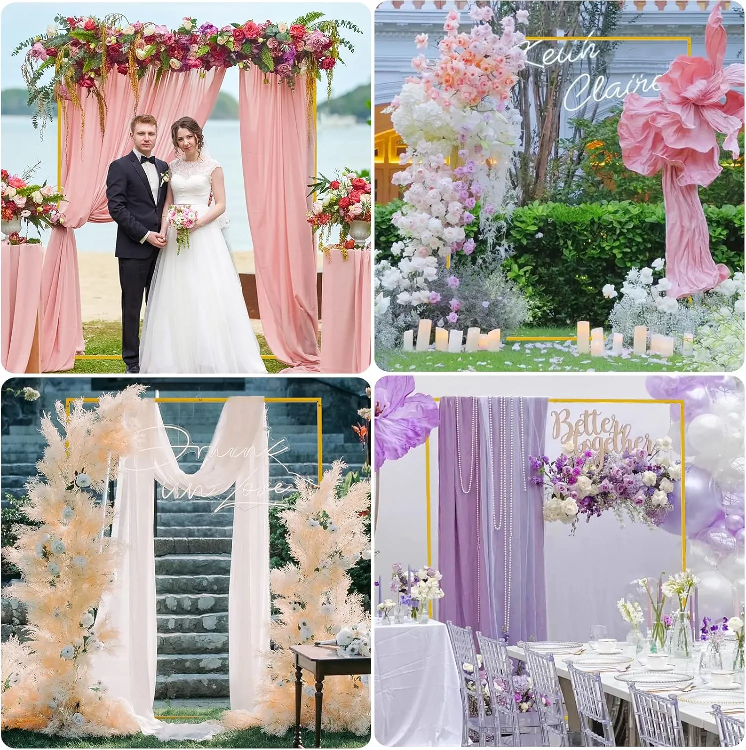 6.6FT x 5.2FT Gold Wedding Arches for Ceremony Rectangular Metal Balloon Arch Stand Kit Garden Floral Square Arch Frame Background for Anniversary Birthday Party Bridal Shower Decoration Home Decor