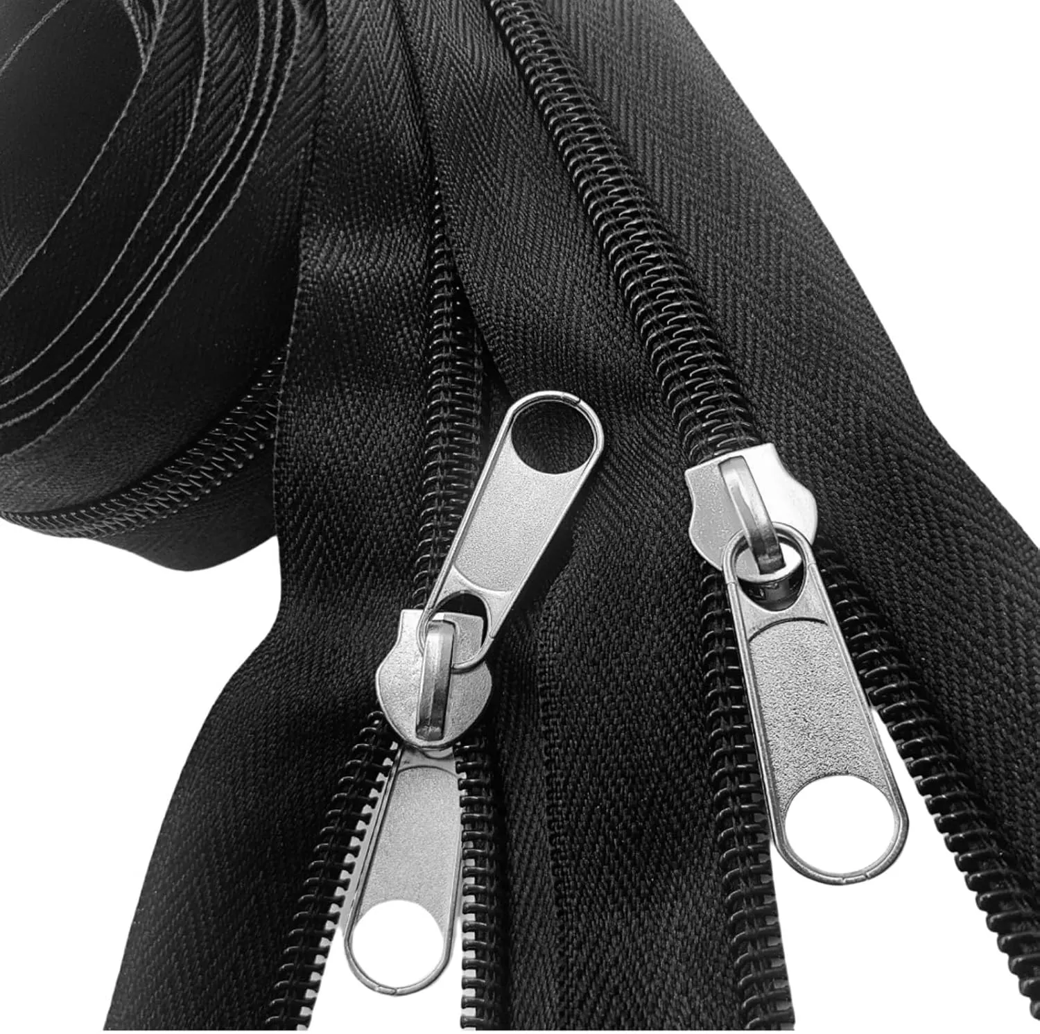 #8 Black Large Nylon Coil Zippers by The Yard Bulk 10 Yards Tape with Single and Double Sided Metal silders 20pcs Zippers Pull for DIY Sewing Tent Sleeping Bag, Mosquito net carportshed