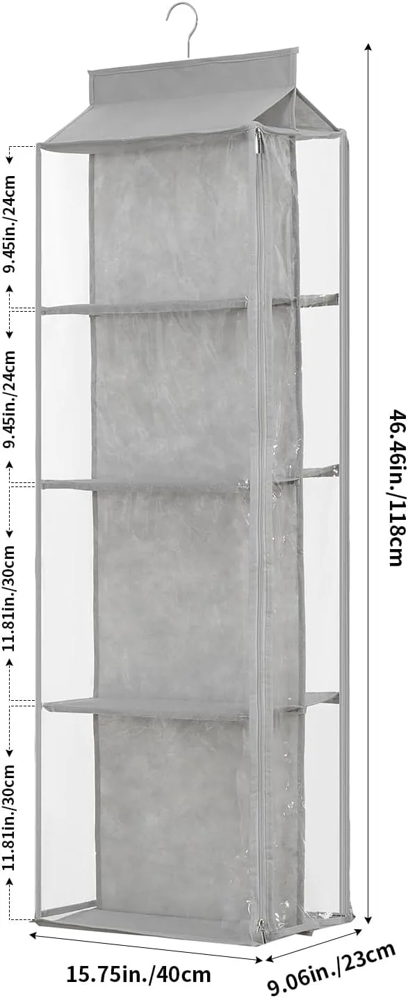 8 Grids in 1 Pack Hanging Purse Handbag Organizer with Double Zippers, Visible Purse Organizer for Closet, Fully Enclosed Handbag Storage Holder, Hanging Closet Organizer for Bags