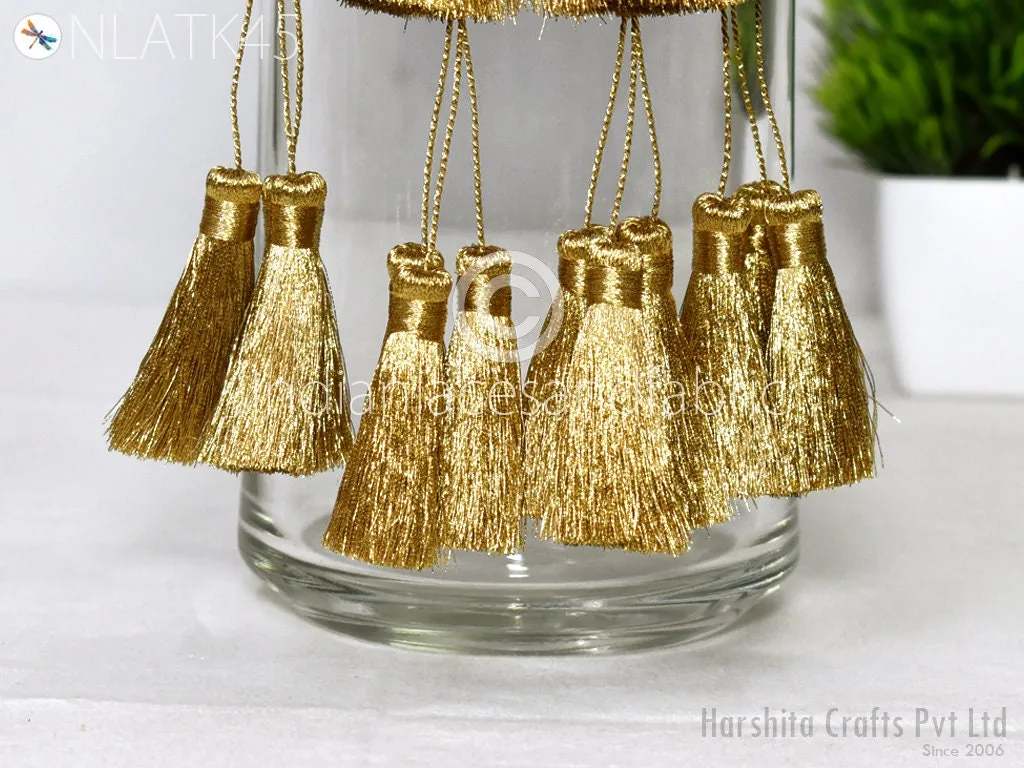 8 Pc Indian Gold Beaded Tassels Latkans Handmade Decorative DIY Crafting Jewelry Charms Embellishment Bridal Curtain Tiebacks Home Decor