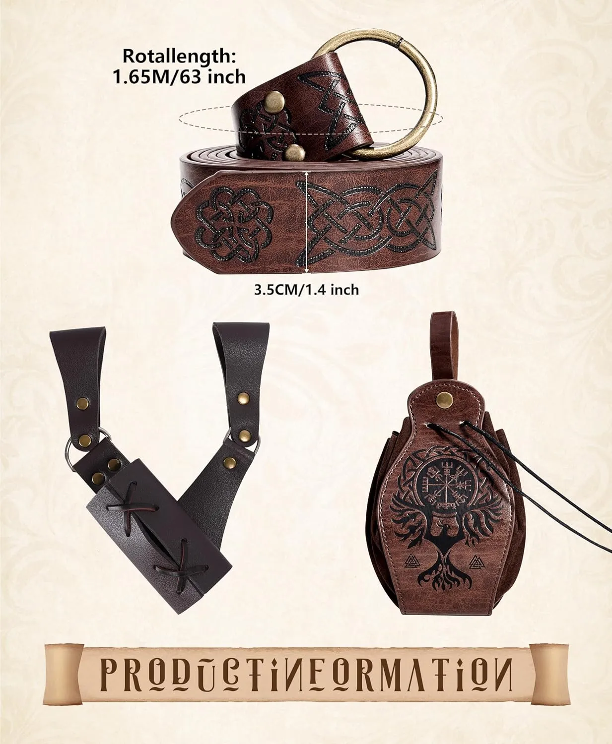 8 Pcs Men's Renaissance Costume Halloween Medieval Pirate Shirt Pant Viking Costume Accessories Set