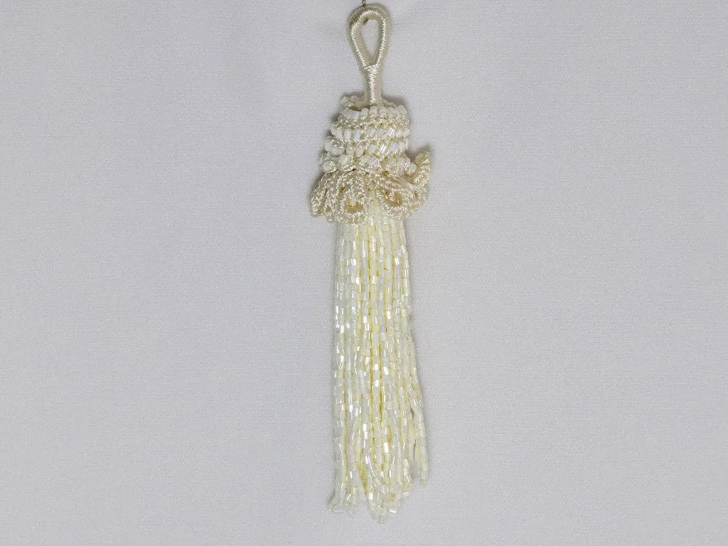 8 Pieces Ivory Decorative Indian Handmade Beaded Tassels Decor DIY Crafting Jewelry Charms Embellishment Bridal Latkans Curtains Tiebacks