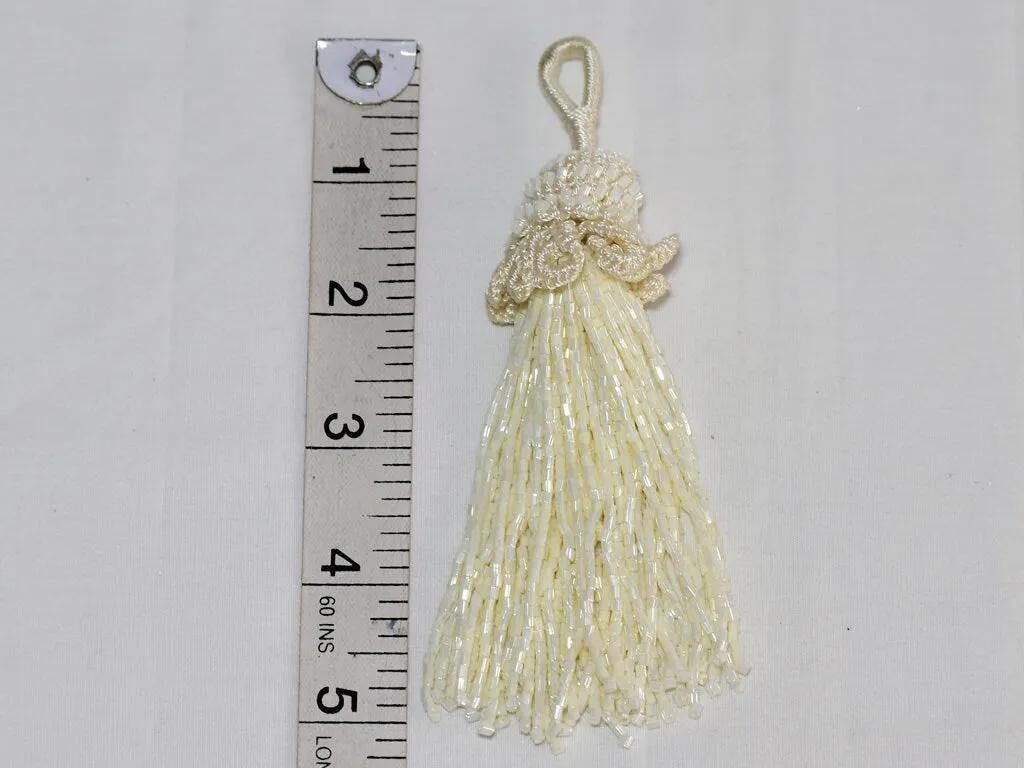 8 Pieces Ivory Decorative Indian Handmade Beaded Tassels Decor DIY Crafting Jewelry Charms Embellishment Bridal Latkans Curtains Tiebacks