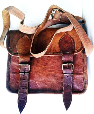 9" small Leather messenger bag shoulder bag cross body vintage messenger bag for women & men satchel man purse