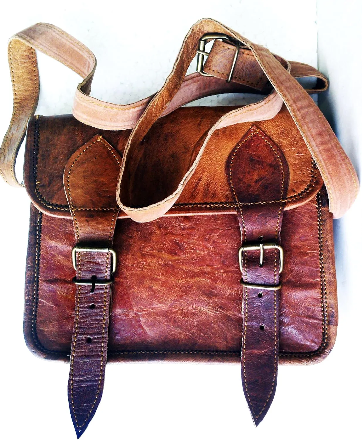 9" small Leather messenger bag shoulder bag cross body vintage messenger bag for women & men satchel man purse