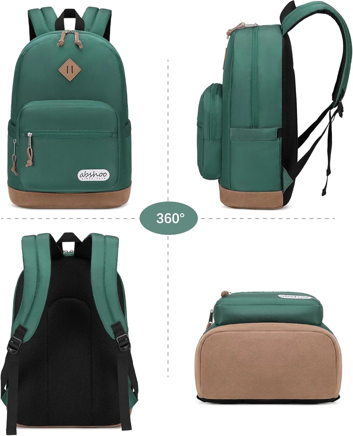 abshoo Classic Travel Backpack for Men and Women Middle High School Backpack for Teen Girls and Boys Bookbag (Green)