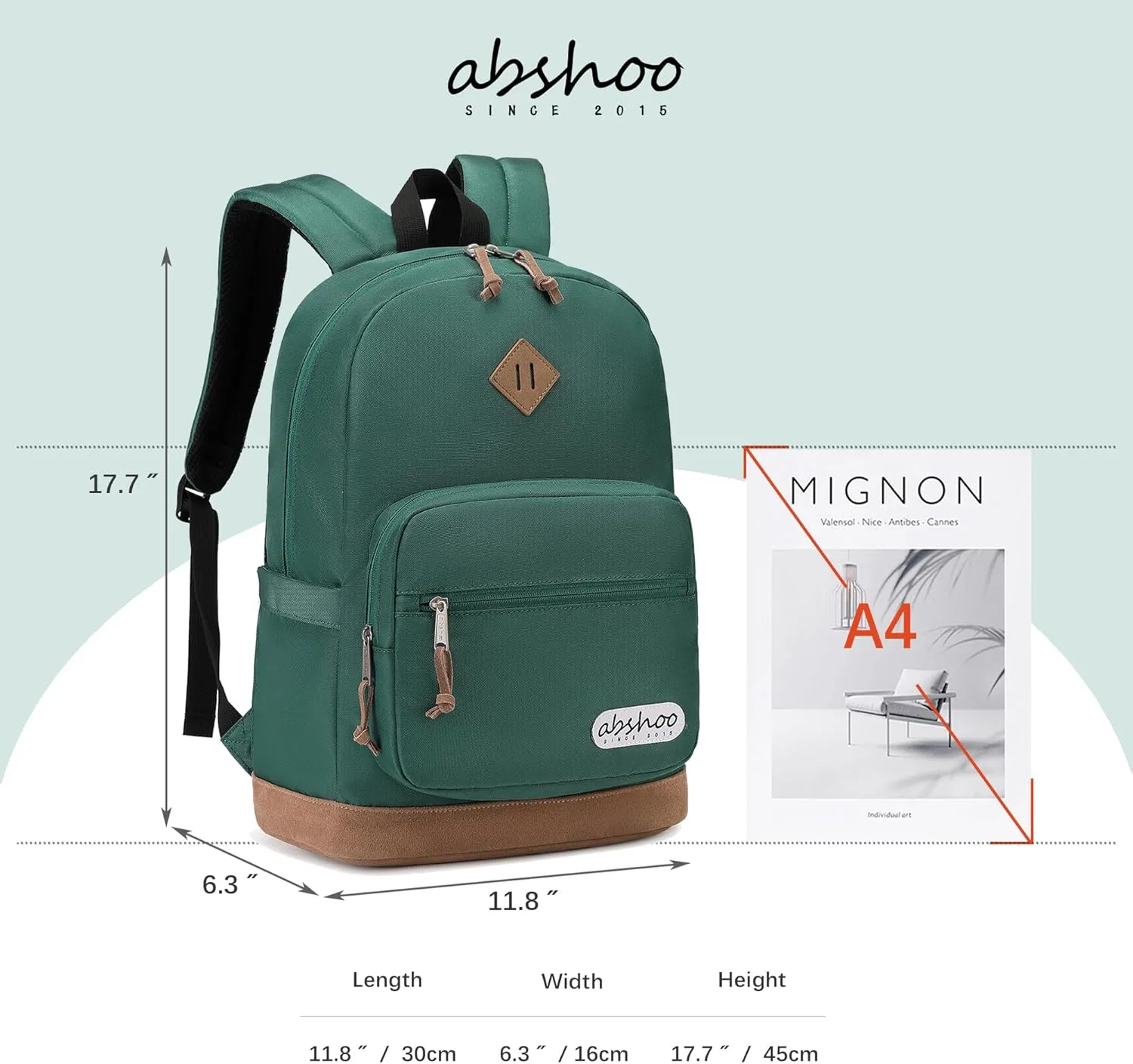 abshoo Classic Travel Backpack for Men and Women Middle High School Backpack for Teen Girls and Boys Bookbag (Green)