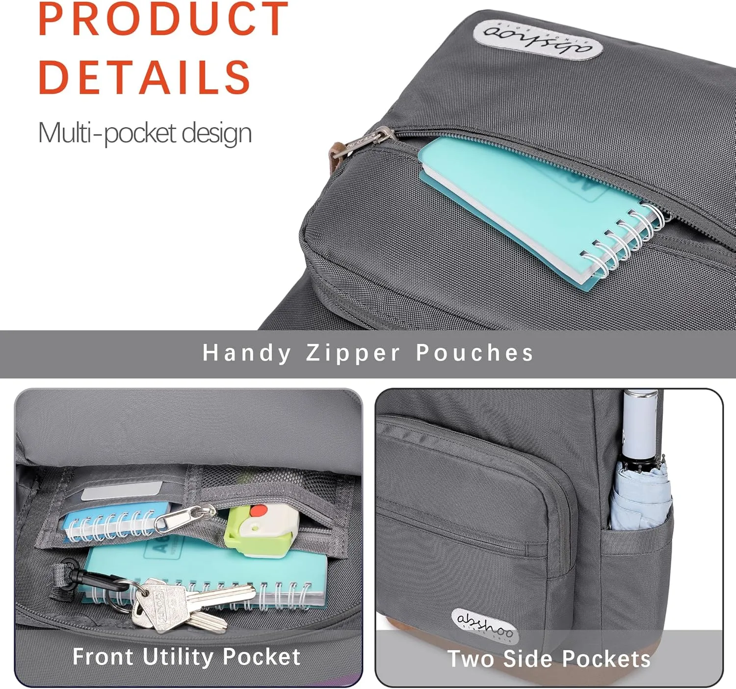 abshoo Classic Travel Backpack for Men and Women Middle High School Backpack for Teen Girls and Boys Bookbag (Grey)
