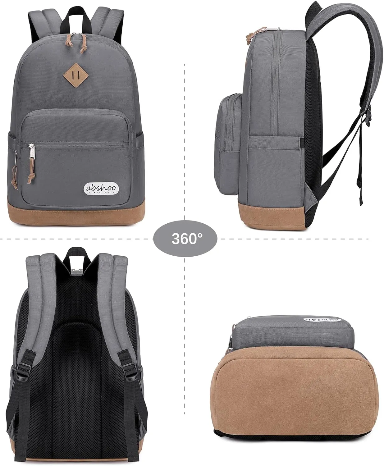 abshoo Classic Travel Backpack for Men and Women Middle High School Backpack for Teen Girls and Boys Bookbag (Grey)