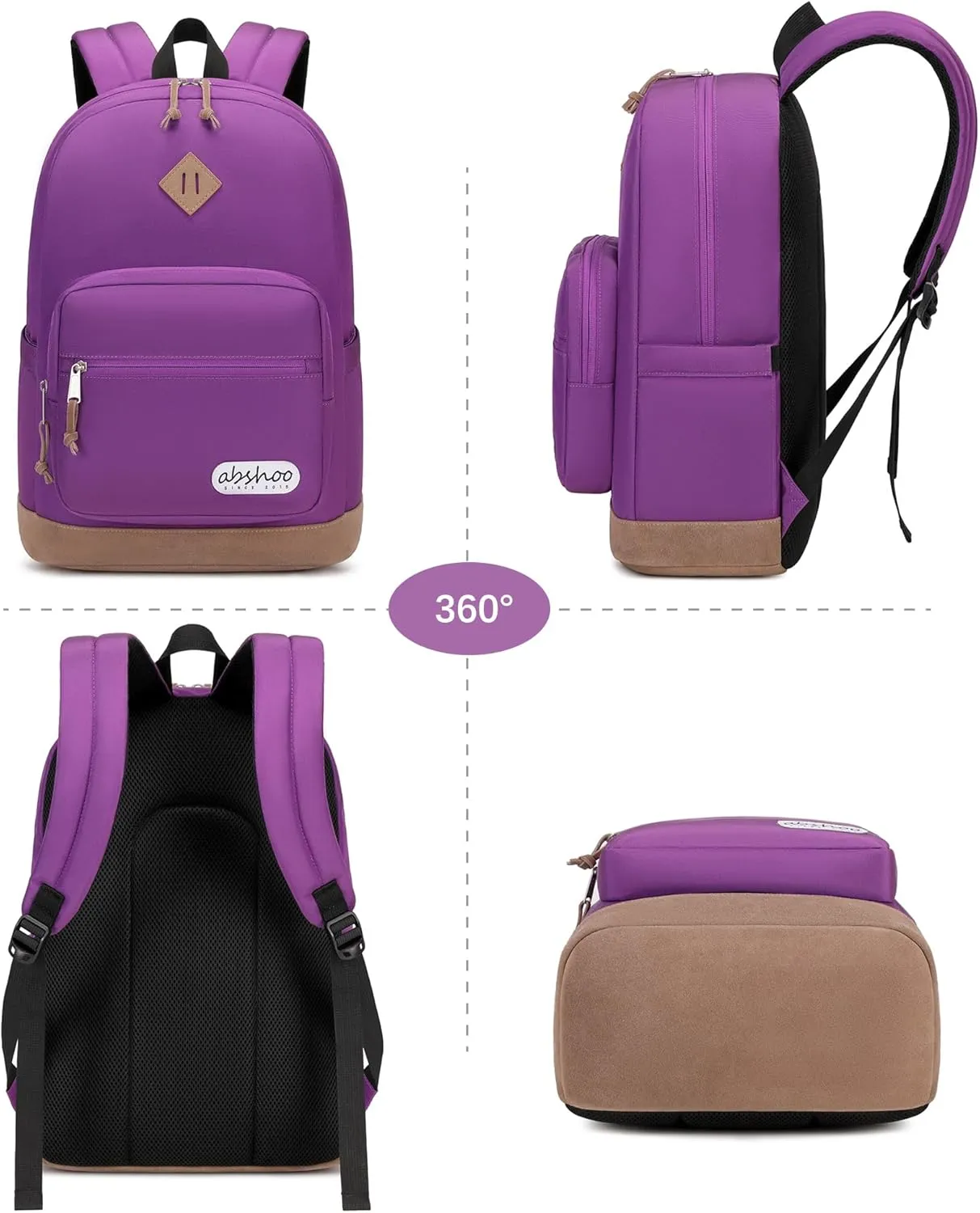 abshoo Classic Travel Backpack for Women Middle High School Backpack for Teen Girls Bookbag (Purple)