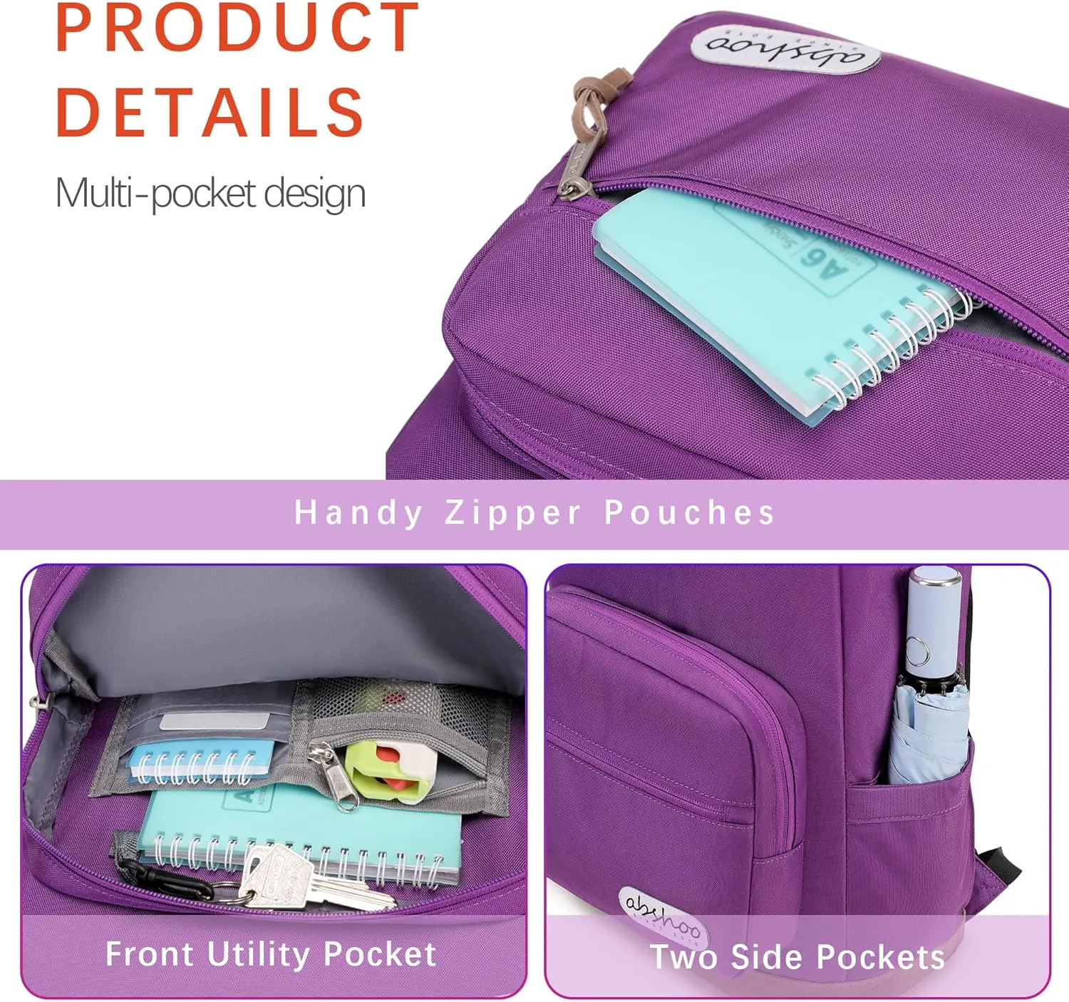 abshoo Classic Travel Backpack for Women Middle High School Backpack for Teen Girls Bookbag (Purple)