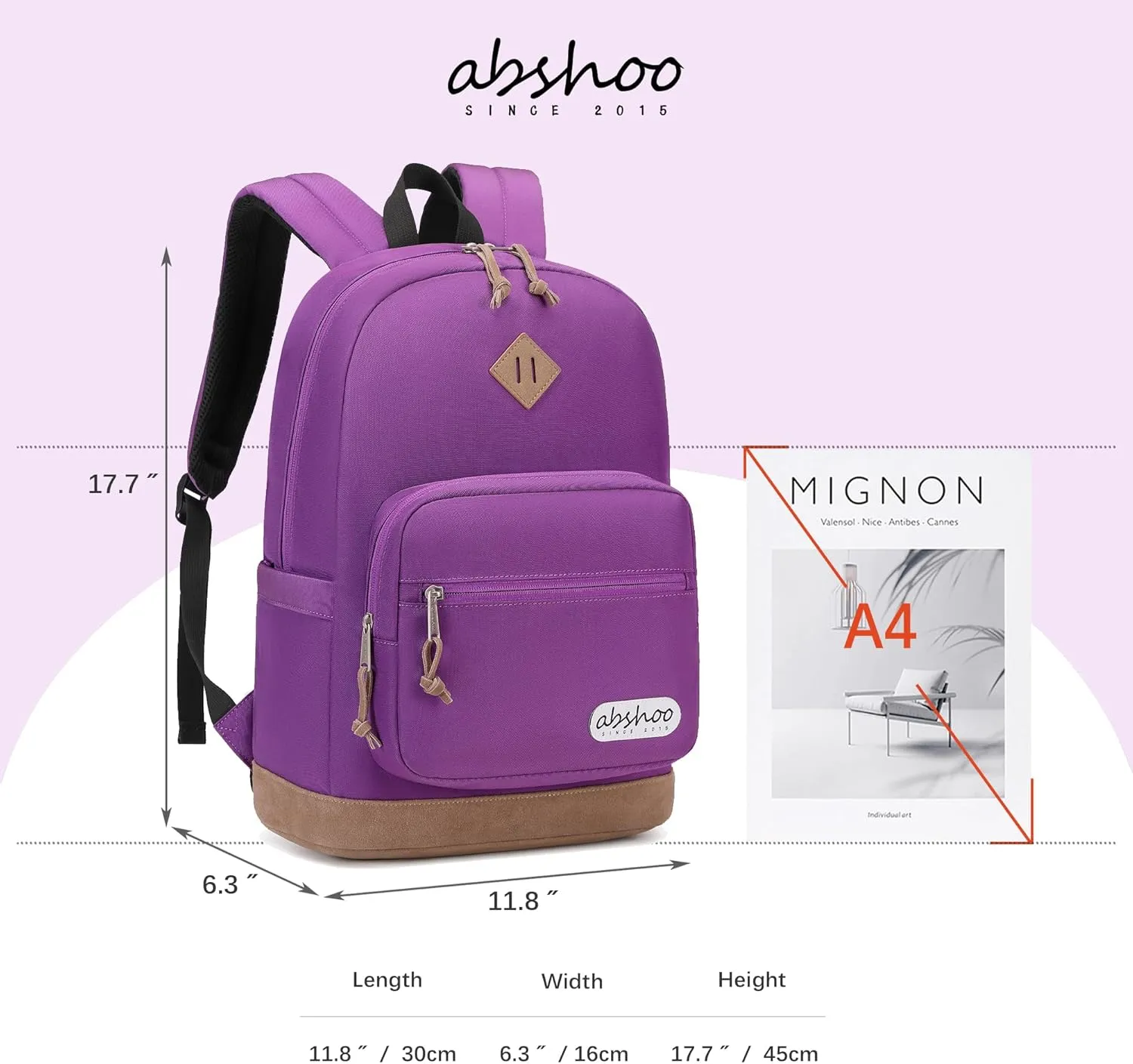 abshoo Classic Travel Backpack for Women Middle High School Backpack for Teen Girls Bookbag (Purple)