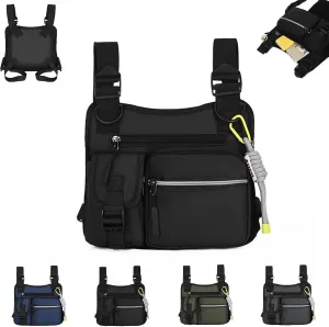 Adjustable Zipper Multi-Functional Tactical Chest Bag Chest Bag for Men for Hiking, Fitness, Outdoor (Black)