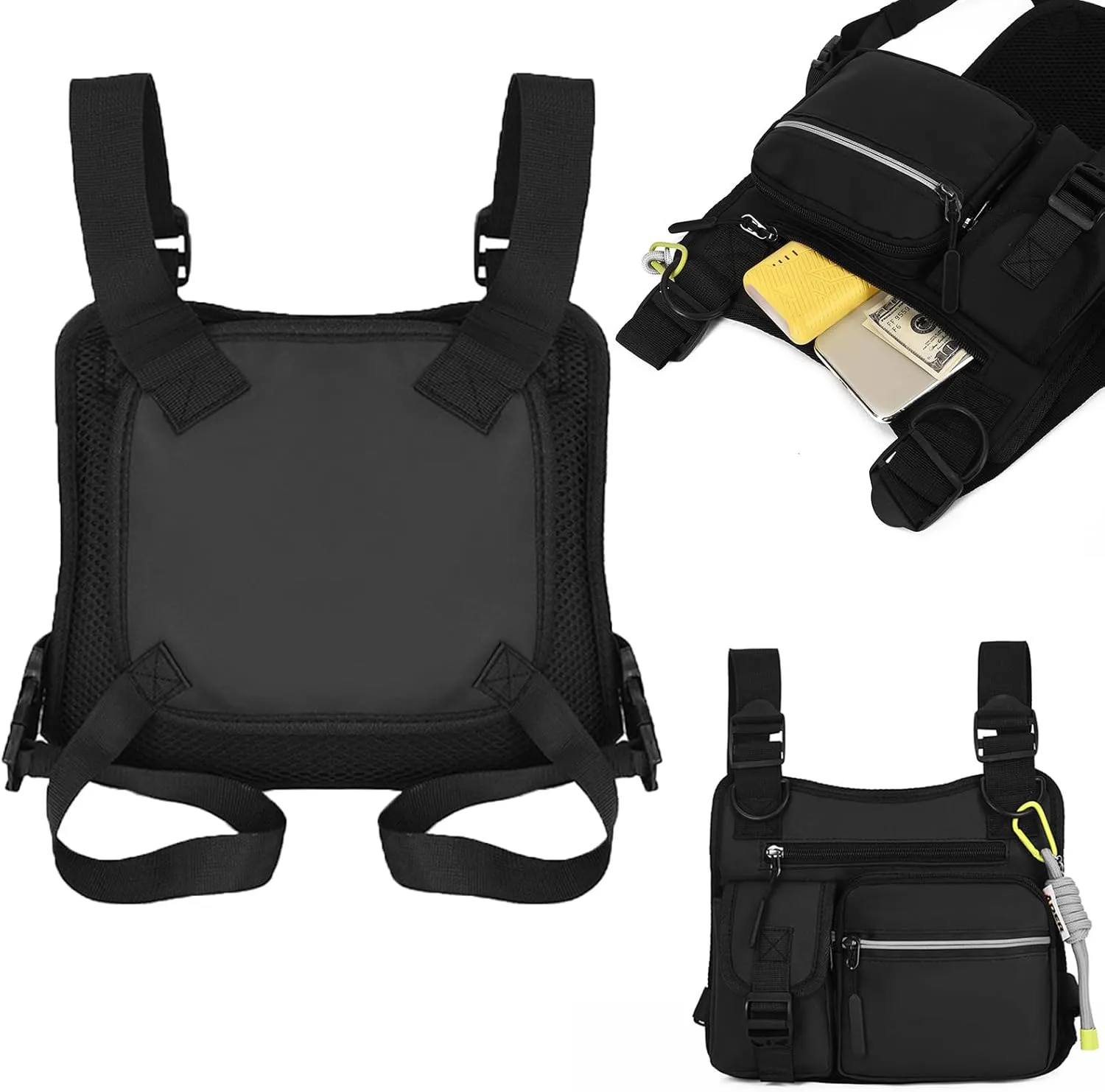 Adjustable Zipper Multi-Functional Tactical Chest Bag Chest Bag for Men for Hiking, Fitness, Outdoor (Black)