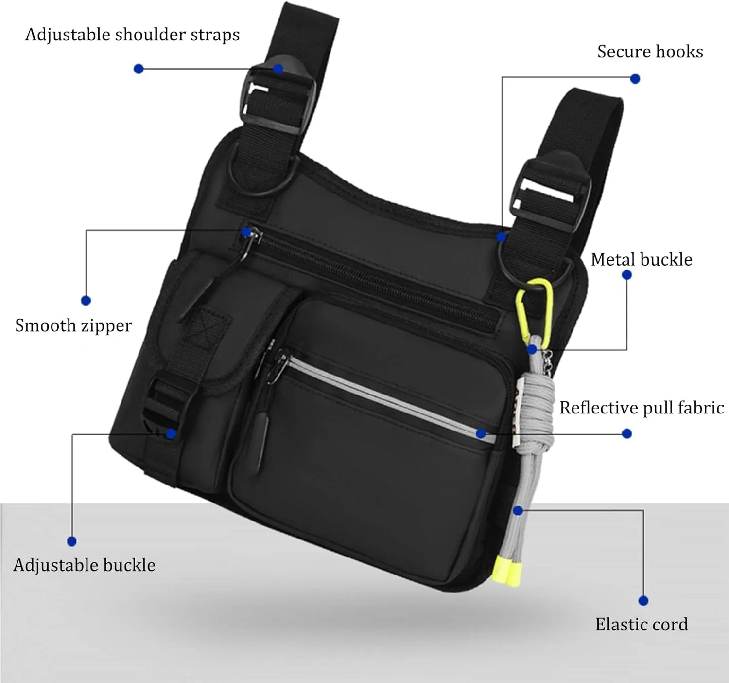 Adjustable Zipper Multi-Functional Tactical Chest Bag Chest Bag for Men for Hiking, Fitness, Outdoor (Black)