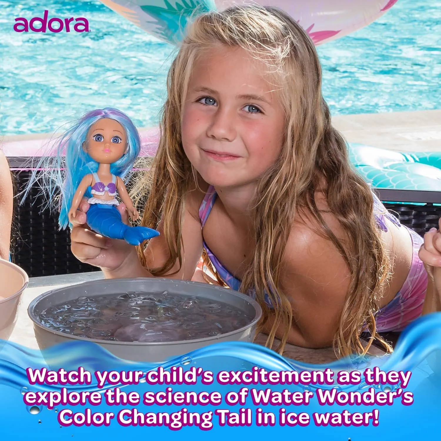 ADORA Water Wonder Mermaid Dolls with Color-Changing Tail in Cold Water, 7" Toy Baby Doll with Movable Waist, Birthday Gift for Ages 1  - Marina