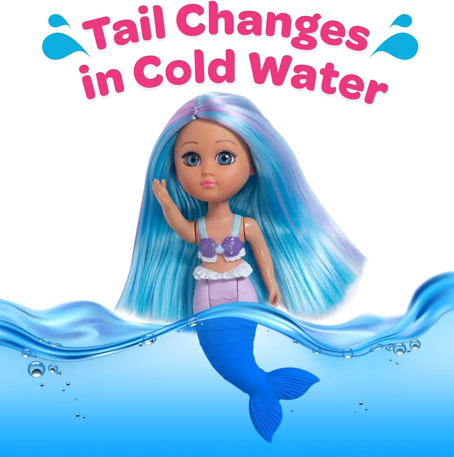 ADORA Water Wonder Mermaid Dolls with Color-Changing Tail in Cold Water, 7" Toy Baby Doll with Movable Waist, Birthday Gift for Ages 1  - Marina