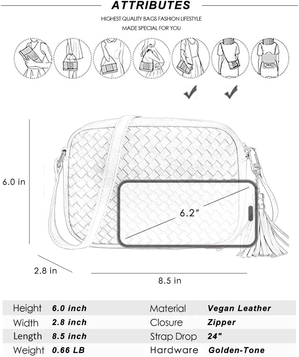 AFKOMST Woven Crossbody Bags for Women Small Summer Purse and Boho Handbags with Tassels,Vegen Leather
