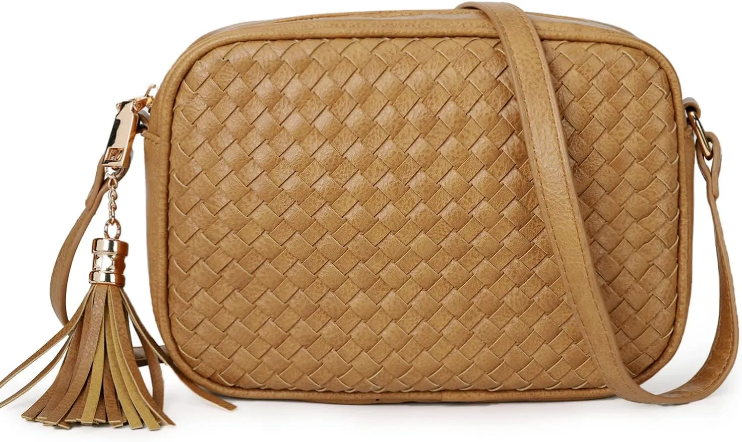 AFKOMST Woven Crossbody Bags for Women Small Summer Purse and Boho Handbags with Tassels,Vegen Leather