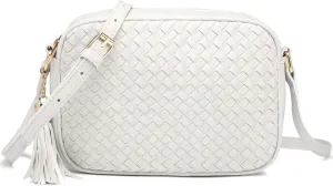 AFKOMST Woven Crossbody Bags for Women Small Summer Purse and Boho Handbags with Tassels,Vegen Leather