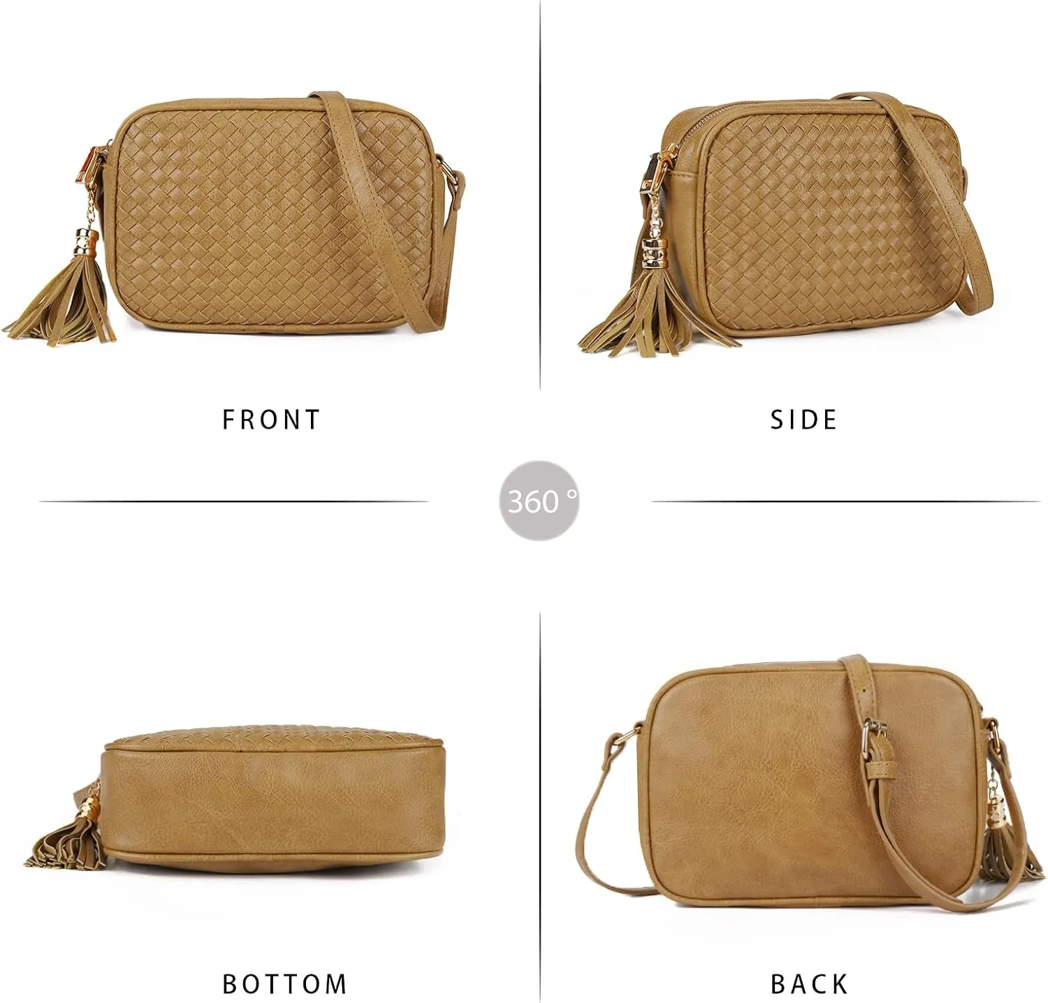 AFKOMST Woven Crossbody Bags for Women Small Summer Purse and Boho Handbags with Tassels,Vegen Leather