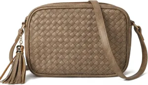 AFKOMST Woven Crossbody Bags for Women Small Summer Purse and Boho Handbags with Tassels,Vegen Leather